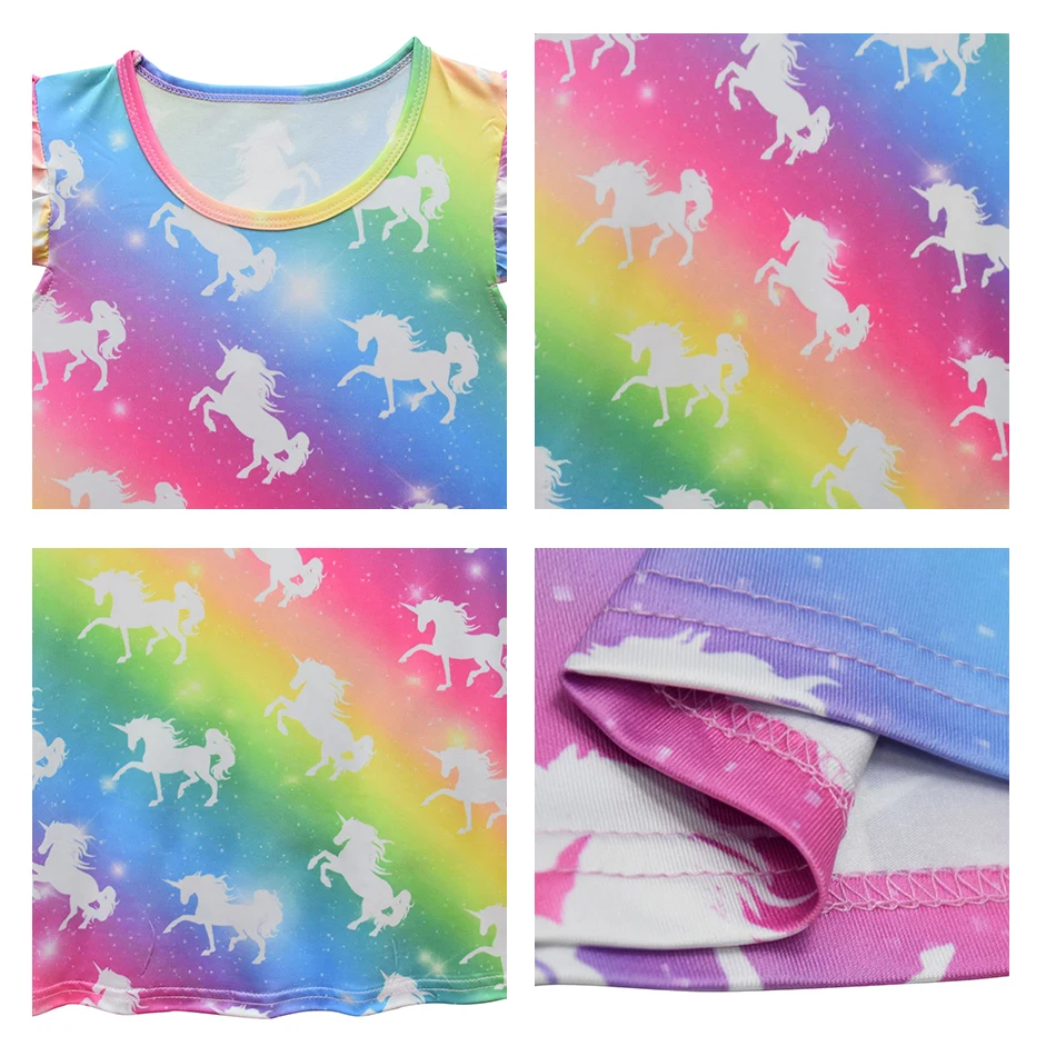 

Unicorn Dresses for Girls Costume 2020 New Style Summer Short Flying Sleeve Cartoon Rianbow Princess Skirt Children's Clothing