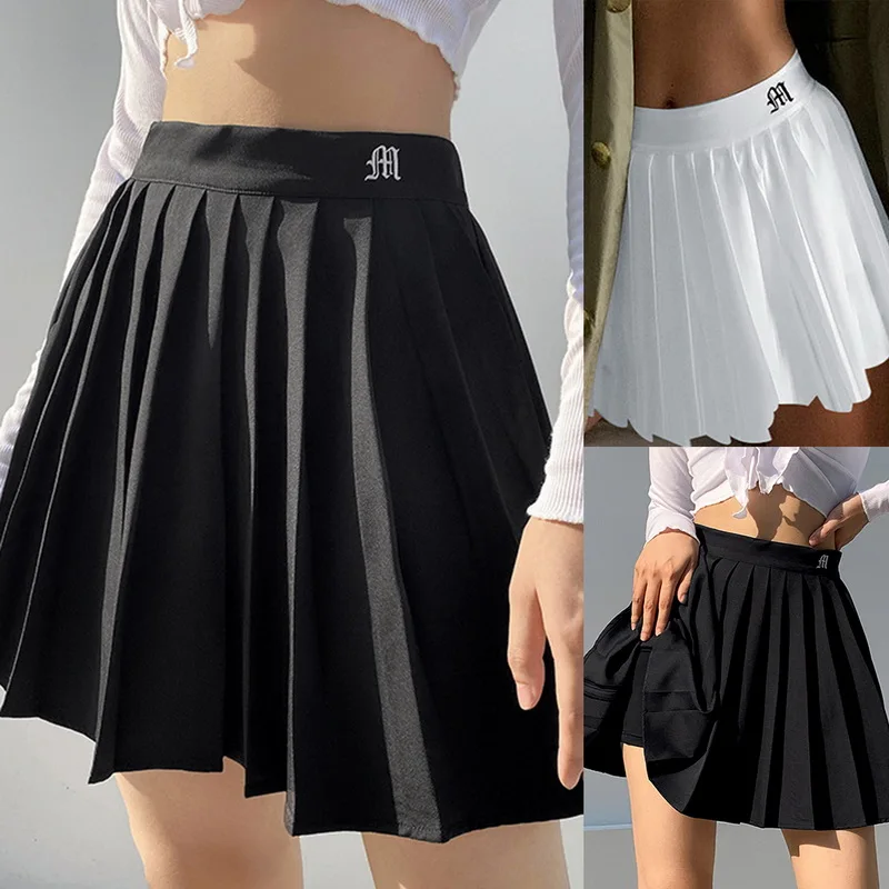 

White Tennis Gym Skirt Casual Mini Pleated Skirts Shorts High Waisted Black Dresses Cheerleader Fashion Dance Tennis Gym Dresses