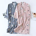 Японская ночная рубашка из чистого хлопка для мужчин и женщин, летняя газовая кимоно для кошек, тонкий японский халат, ночная рубашка