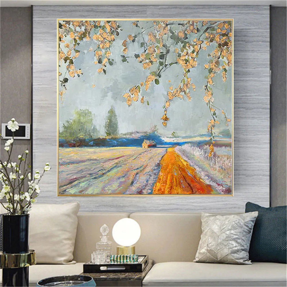 

100% hand-painted beautiful oil painting modern abstract rural countryside landscape canvas painting for living room wall art