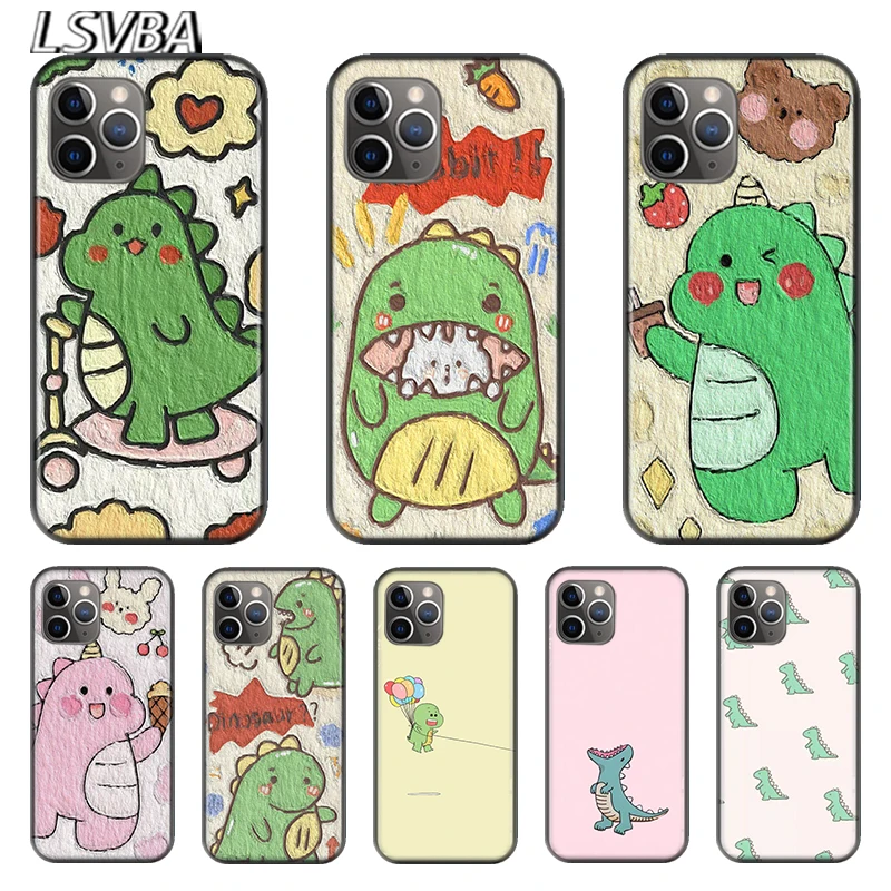 

Cute painting dinosaur For Apple iPhone 12 11 XS Pro Max Mini XR X 8 7 6 6S Plus 5 SE 2020 Black Silicone soft Cover Phone Case