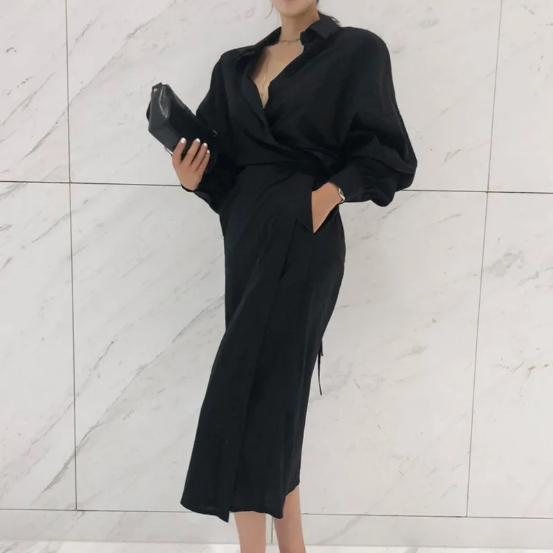 Женское платье на шнуровке CHICEVER черное приталенное с высокой талией и разрезом