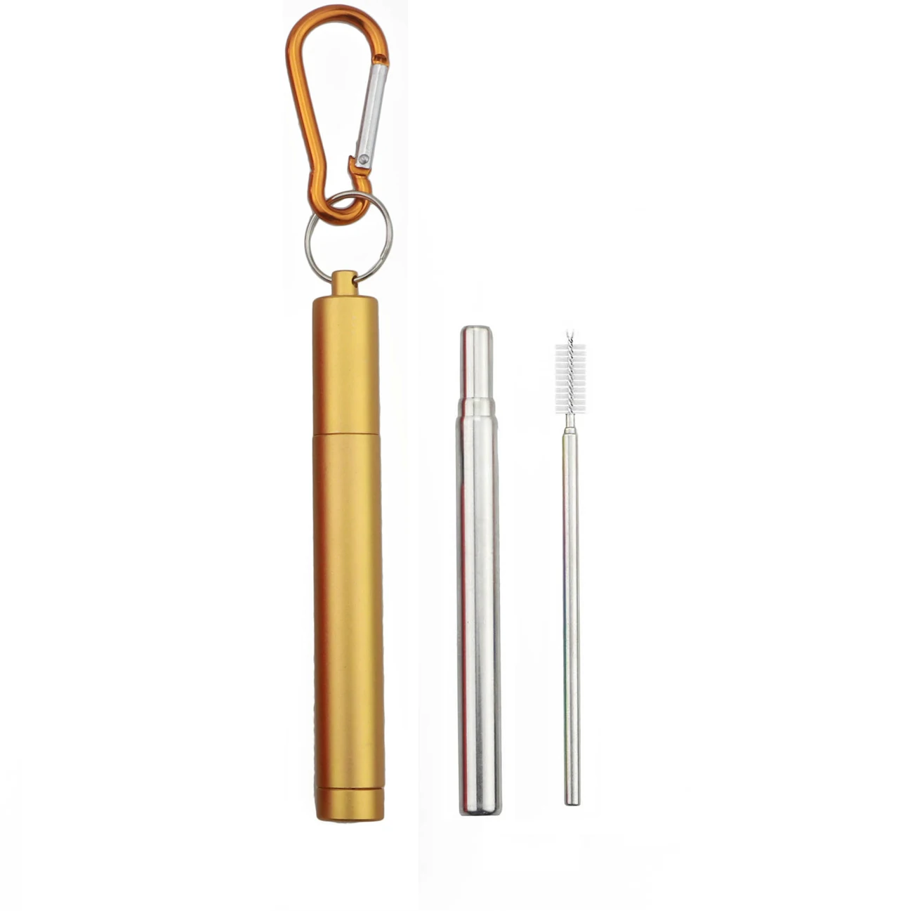 gold silver 18/10 Нержавеющая сталь телескопическая Питьевая солома портативная металлическая соломинка для путешествий Складная солома с соломенным ведром и щеткой - Цвет: gold silver