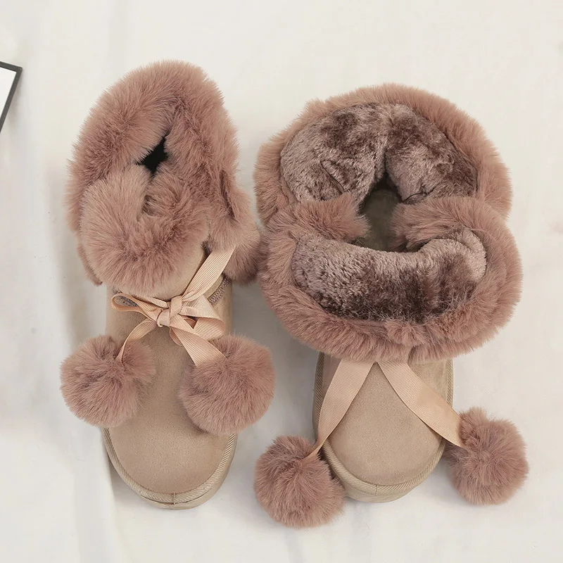 Милые женские ботинки теплые зимние ботильоны зимняя обувь на платформе толстом