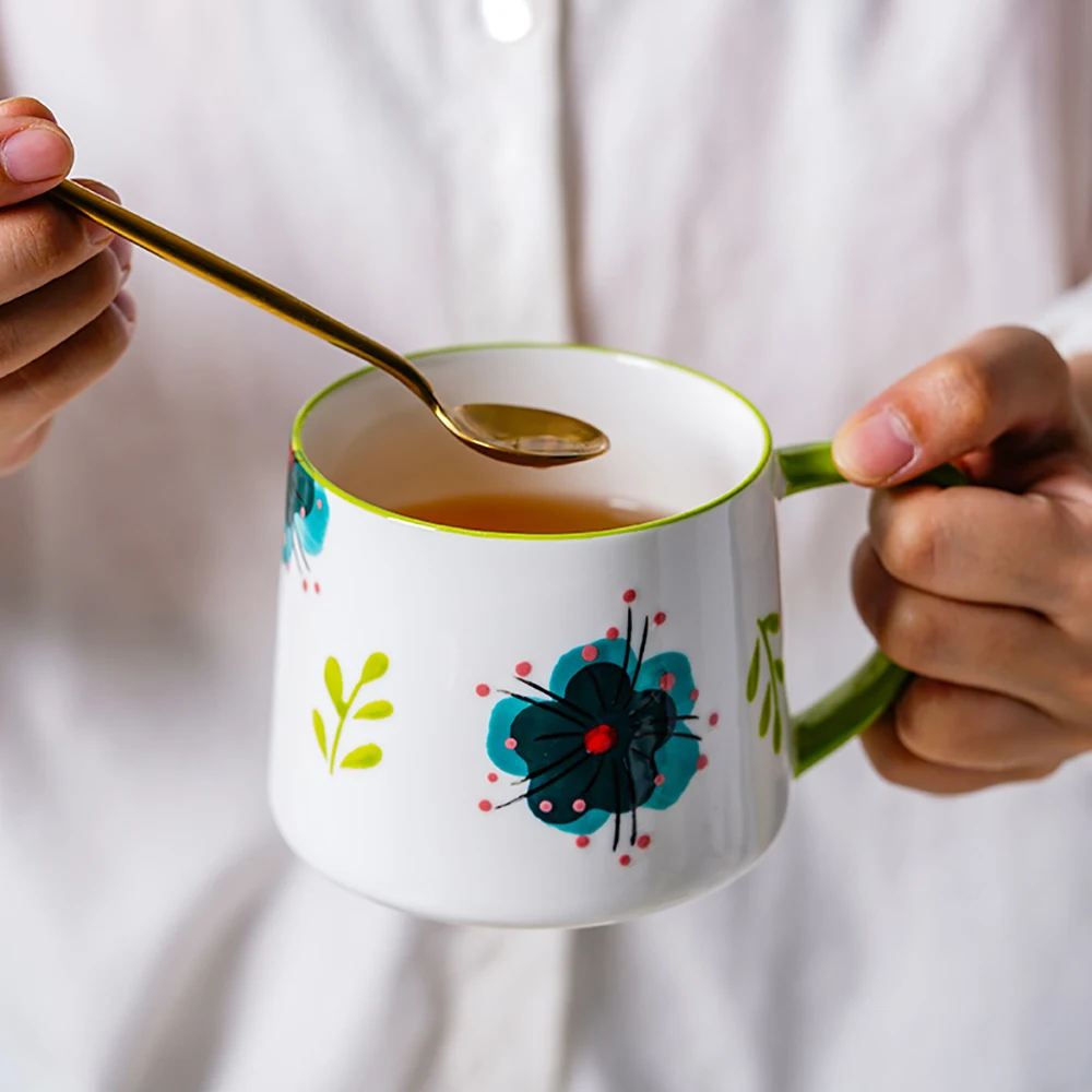 Милая керамическая молочная чашка с ручной росписью 320 мл кофейная кружка