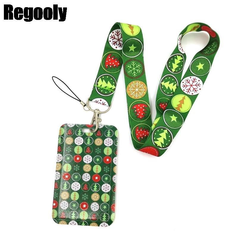 

Merry Christmas Tree Lanyard Credit Card ID Holder Bag Student Women Travel Card Cover Badge Car Keychain Decorations