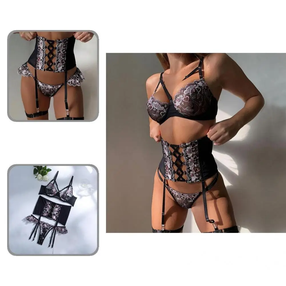 

3 шт./компл. бюстгальтер, трусы, корсет, красивые женские кружевные стринги, бюстгальтер, корсет, комплект тонкого нижнего белья с пуш-ап, стри...