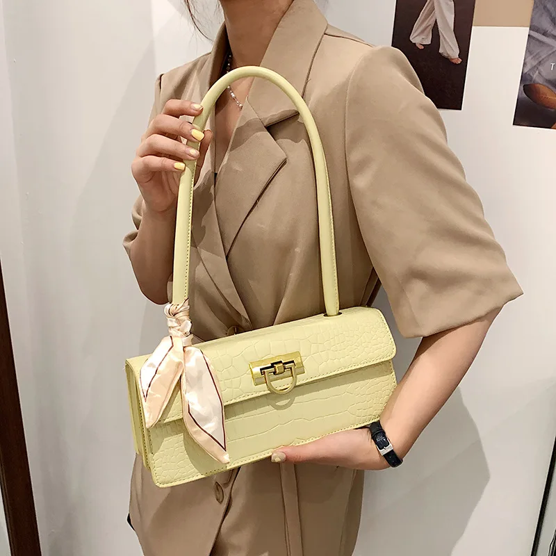 

Crocodile Pattern Retro Leather Bags Women Luxury Handbags Pu Baguette Solid Color Underarm Bag 2021 New Fashion Ladie Wholesale