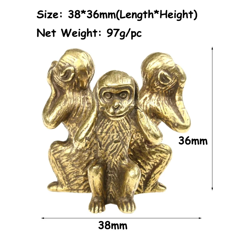 Винтажная скульптура из твердой меди с тремя обезьянами бронзовый Декор для дома