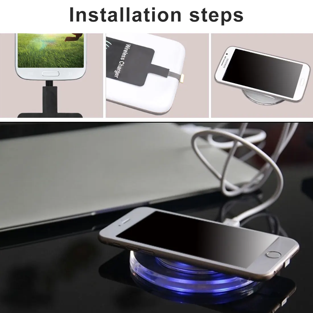 Приемник беспроводной зарядки Модный Универсальный Черный QI для Android Micro USB Type-c
