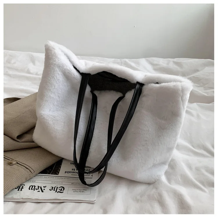 

Winter Warm Velvet Women's Shoulder Tote Large Capacity Female Shopping Tote Solid Luxury Designers Totes Handbags For Women