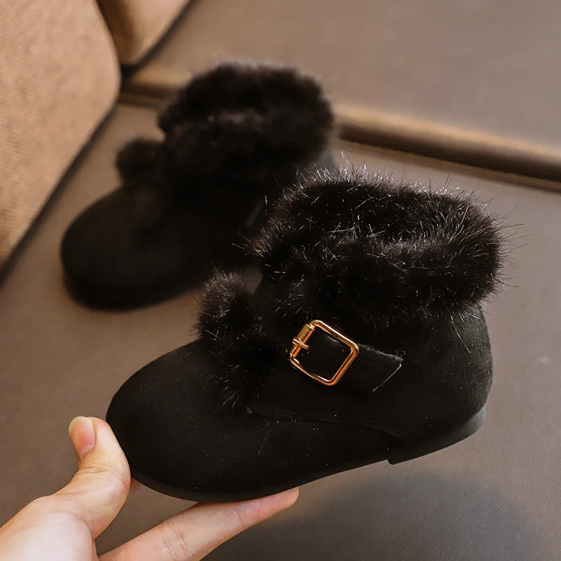 AFDSWG/зимняя детская обувь плюшевые зимние сапоги для девочек черные короткие