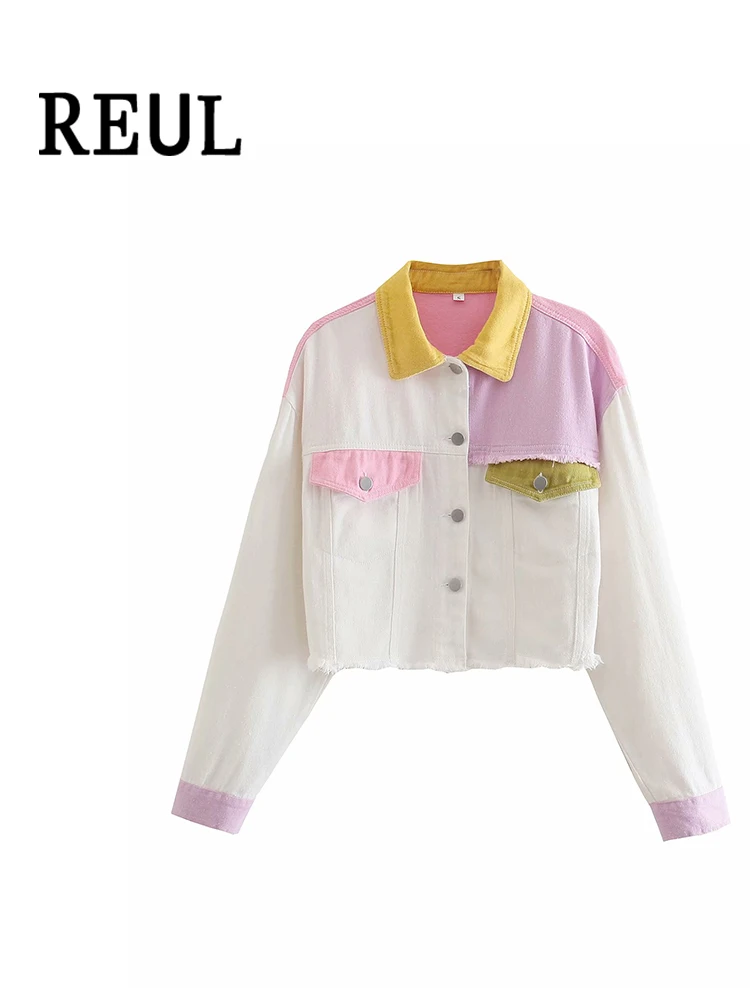 

REUL Za 2021 Women Jackets Coats Vintage High Street Casual Coat Slim Stitching Jacket Tops Female Set Outerwear Chic Overshirt