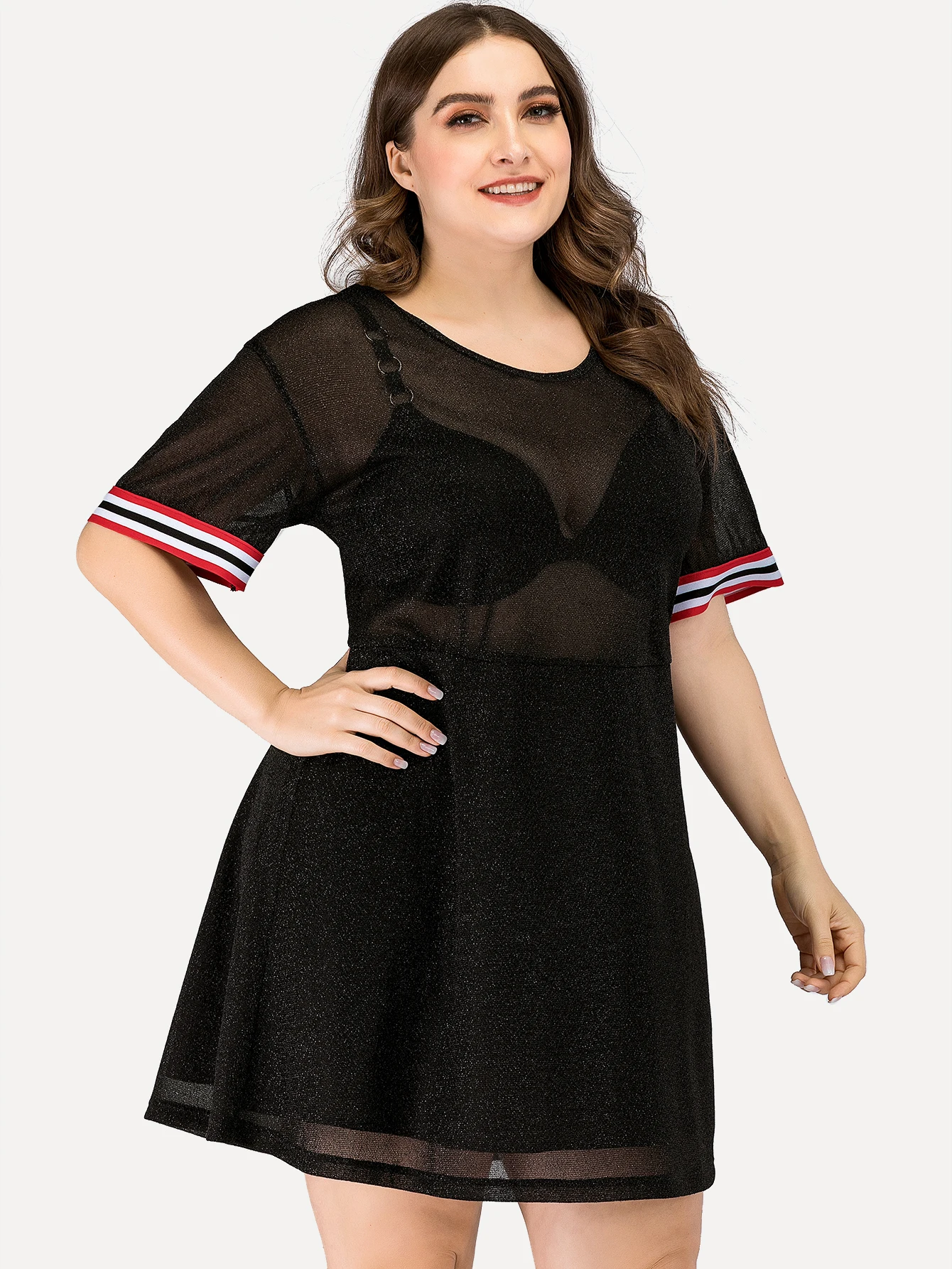 

Amtivaya Black Sexy Dress Gauze Perspective Woman 's Clothing New 2020 Nian Summer Product Plus Size Casual