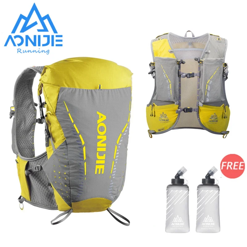 Yellow AONIJIE C9104S 18L Outdoor Ultralight Vest  Hydration Backpack Pack Bag Soft Water Bladder Flask Marathon Race Running