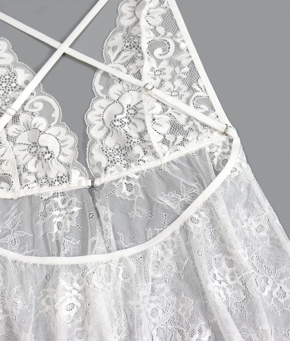 

Sexy transparent lace lingerie deep V-neck babydoll women's underwear temptation lingerie hot selling, erotica sleepwear thong