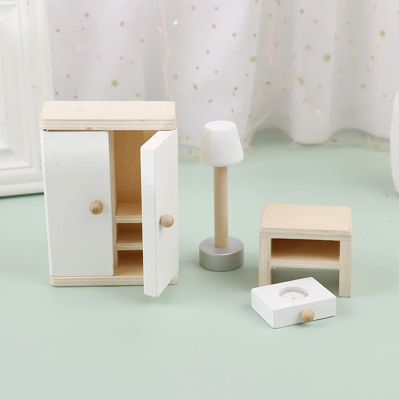 

3 шт./компл. 1:12 миниатюрный деревянный прикроватный столик для кукольного домика, напольная лампа, игрушки, спальня, домашний декор, аксессуа...