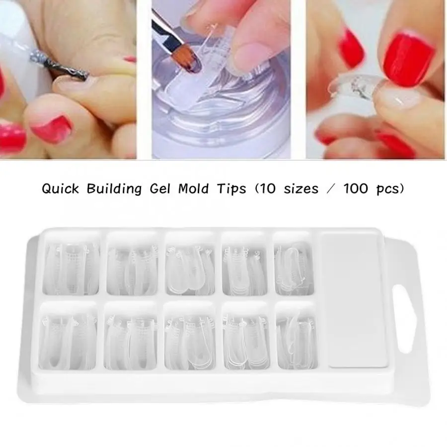 100 Pcs Quick Building Mold Tips Nail Dual Forms Finger Extension Nail Art Poly Gel Tool DIY Nail Art Manicure Tools False Nail