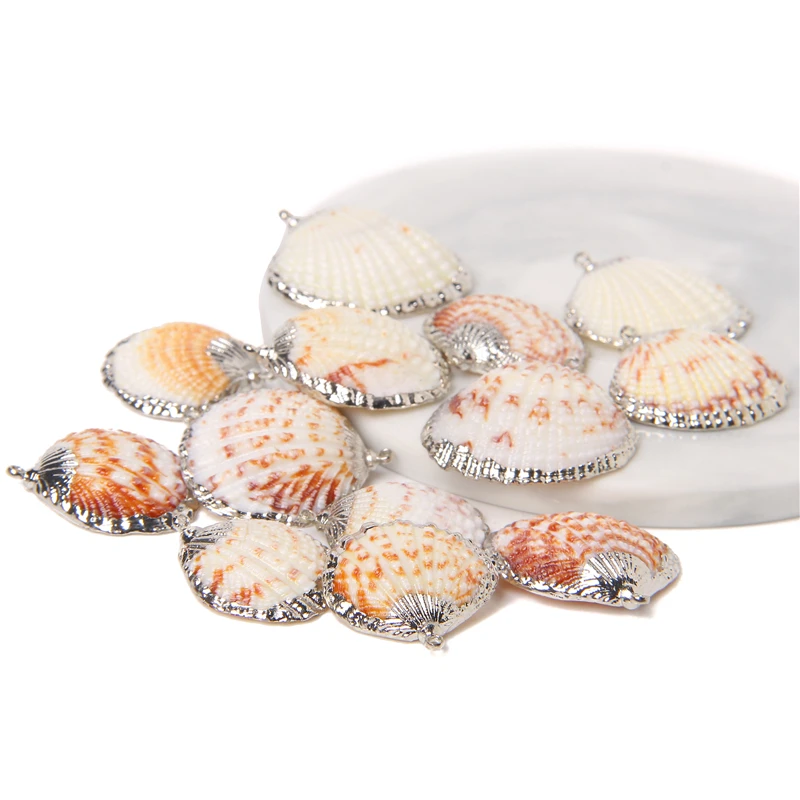 

5-10 pcs/pack Sea Shell Pendant Electroplated Rainbow Cowries Beads Charm Natural White Shell Connector For DIY Making Jewelry