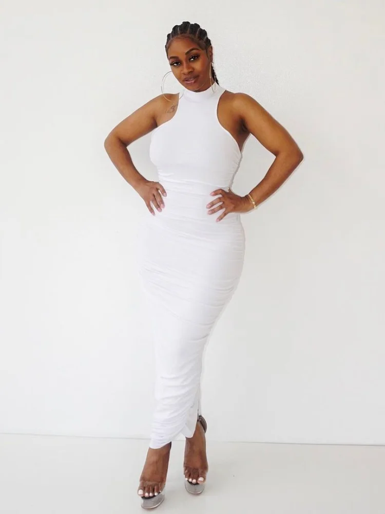 Белое Облегающее Платье С Рюшами модное красное сексуальное платье макси без