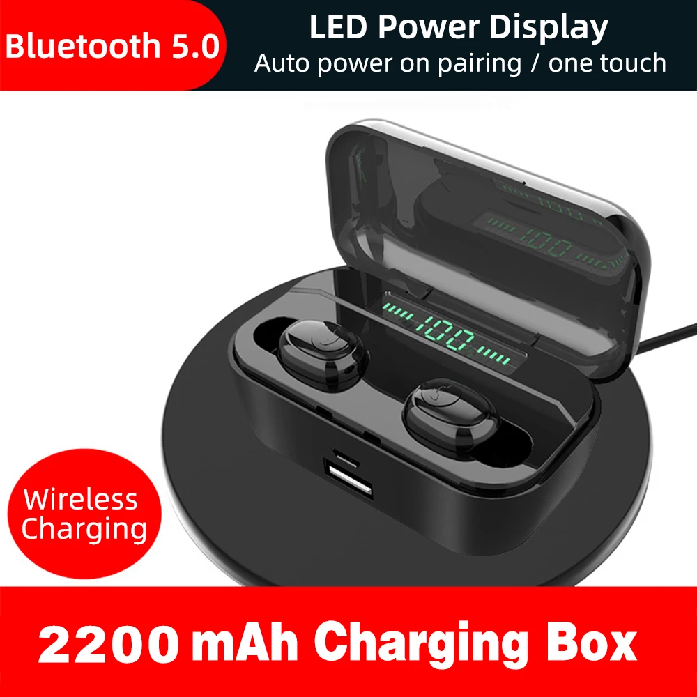 wireless charging Bluetooth 5,0 наушники TWS Беспроводные наушники с громкой связью спортивные наушники с басами Водонепроницаемая гарнитура с микрофоном 3500 мАч зарядная коробка - Цвет: wireless charging