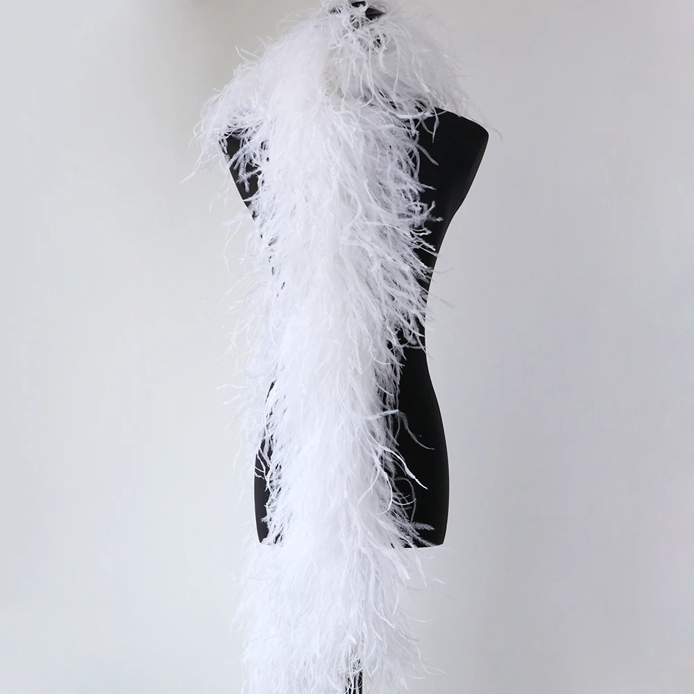 

6 Ply Top Quality White Ostrich Feathers Boa for Needlework Plumas Ribbon Wedding Centerpiece Party Decoration Plumes DIY Crafts