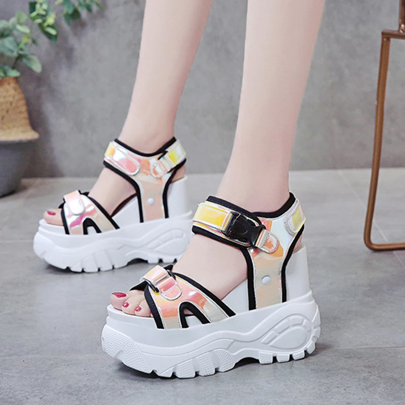 

Akexiya 2021 Chunky Heel Student Summer Beach Shoes Sandalias Mujer 11cm Height Increasing Platform Sandals Women Shoes Bottom