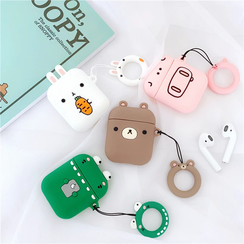 Для AirPods чехол 3D милый мультяшный чехол для наушников s для Apple Airpods 2 забавные аксессуары Защитная крышка с кольцом на палец