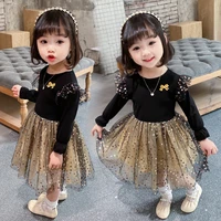 sequins stars spring summer girls dress kids teenagers children clothes outwear special occasion long sleeve high quality