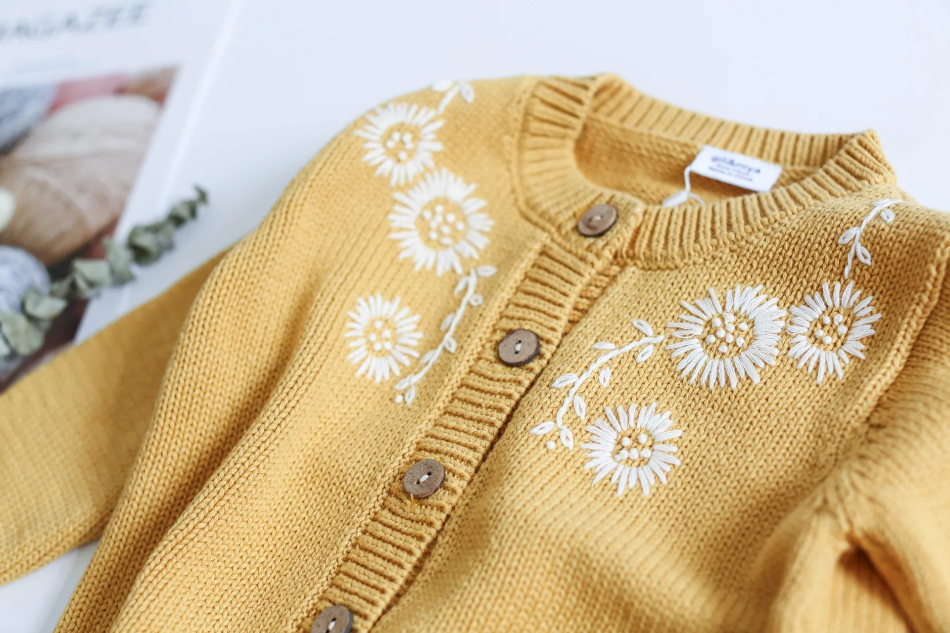 Autumn Baby Cardigan Sweater Kids White Flower For Girls School Clothes Pink Navy Boy 100% Cotton | Детская одежда и обувь