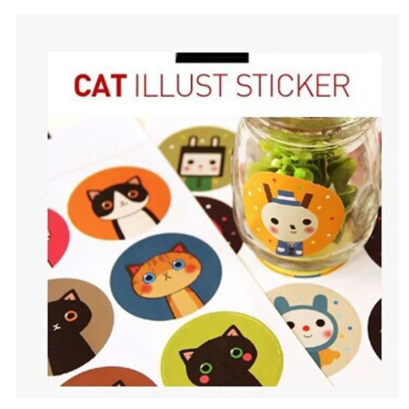 

18PCS/Set Korean Stationery Decoration Stickers Exquisite Waterproof Cute Cat Round Universal Sealing Stickers