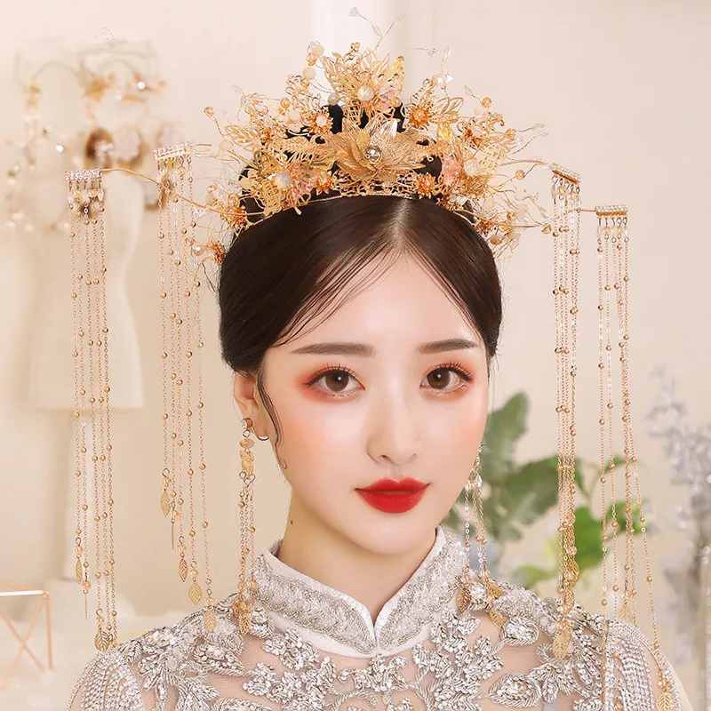 JaneVini Роскошные китайские заколки из бисера длинные кисточки золотые короны для