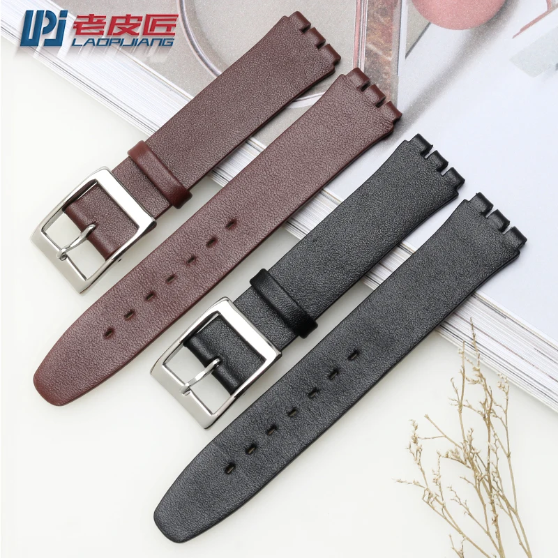 Thin Genuine Leather watch straps for swatch SYXS116 watch band head layer cowhide 17mm watchband for women with tools
