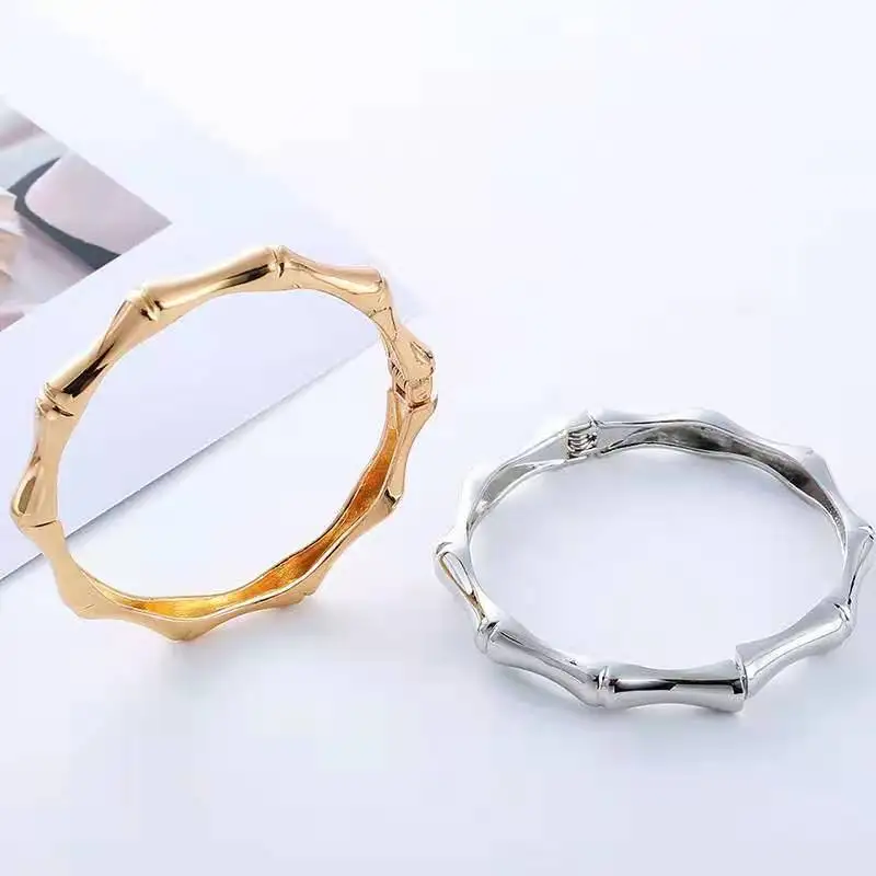 

Women Bracelets Alloy Bamboo Style bracelet Gold/Silvery Bangles female jewelry Round Bamboo Bracelet Valentine's Day Joy Gift
