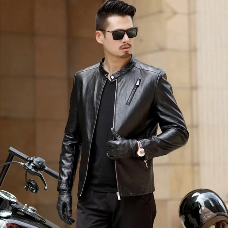 Брендовая мужская куртка из искусственной кожи повседневная приталенная