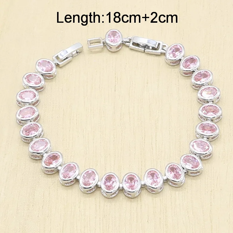 Серебряный набор украшений для женщин геометрические розовые циркониевые