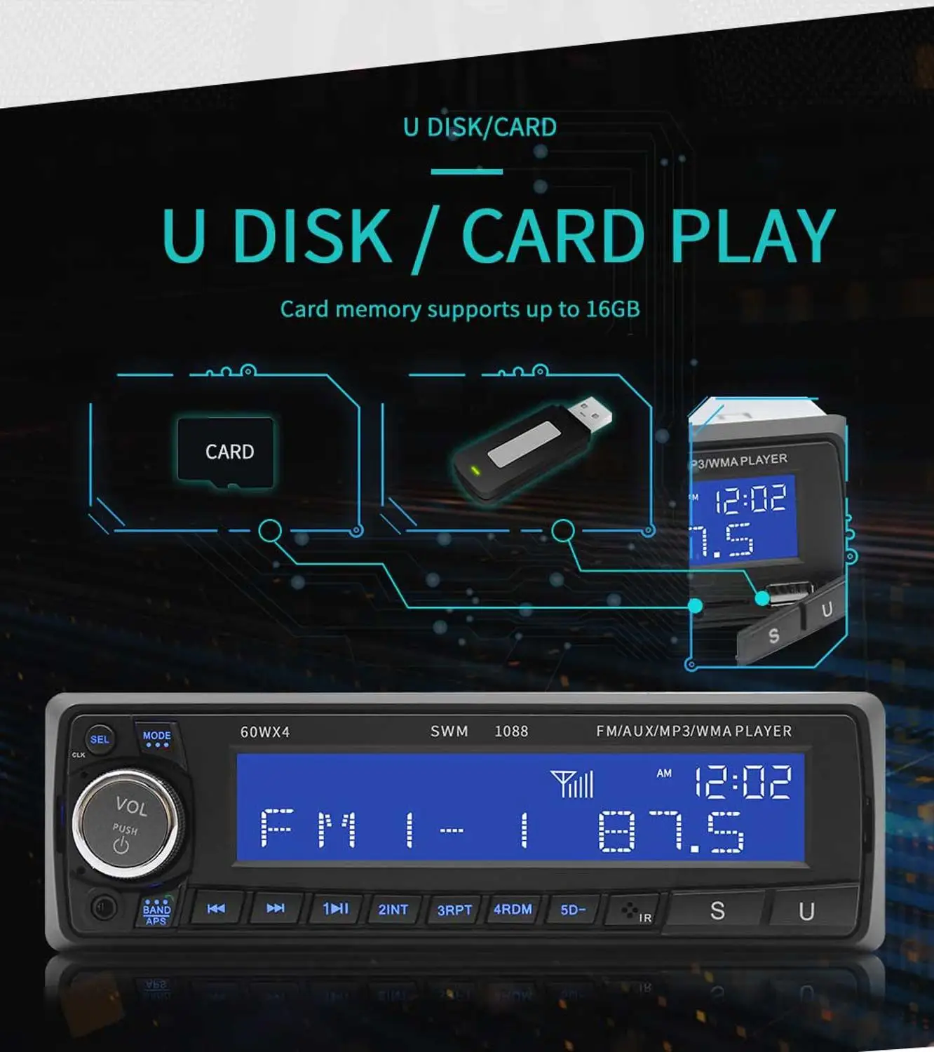 Автомобильный MP3-плеер SWM 1088 FM-радио BT AUX дистанционное управление Авторадио