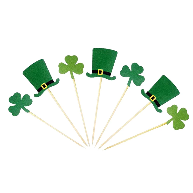 

St. Patrick's Day Clover Green Hat Cake Card Insertion Cake Decoration DIY Party Scene Decoration Card Insertion
