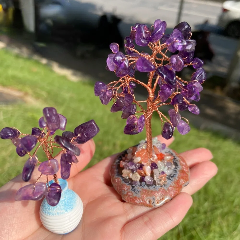 Natural Crystal Tree Amethyst Rose Quartz Aquamarine Lucky Agate Slices Mineral Stone Feng Shui Home Room Decor Figure | Дом и сад
