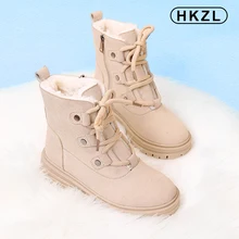 HKZL zapatos de Invierno para mujer, botas de felpa de talla grande, suelas gruesas, botas Martin gruesas de moda, zapatos de algodón para mujer (2)