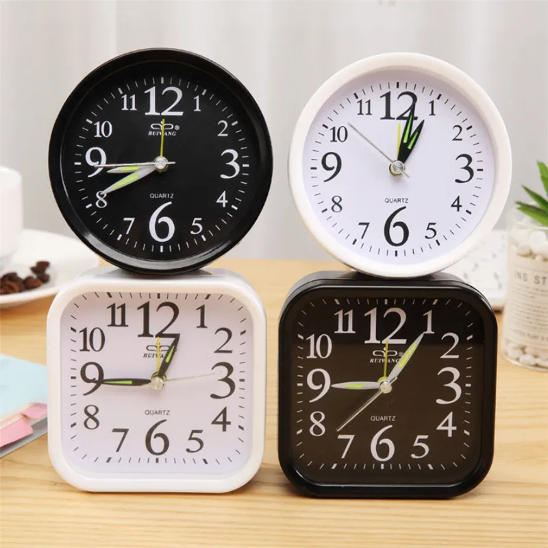Модные простые маленькие часы будильник черно белые настольные для офиса