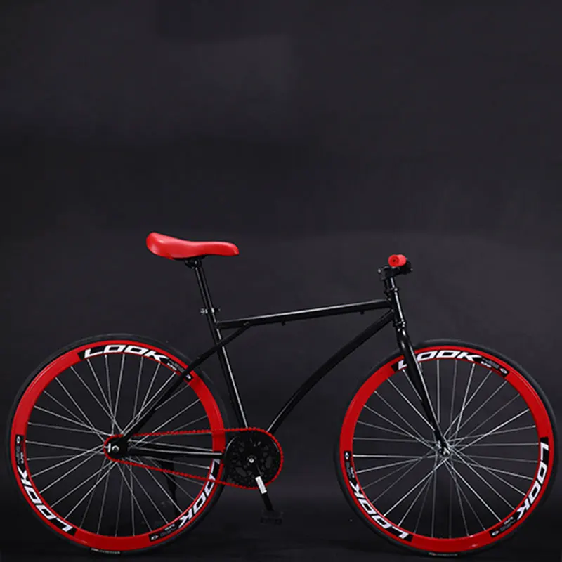 Black red Bicycle Road Bike Fixed Gear Adult Men and Women Models Racing Solid Tire Single Speed Students New Cool - Цвет: Black red