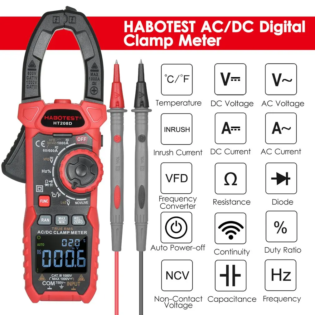 Тестовый инструмент и детектор HABO HT208D цифровой зажим переменного/постоянного