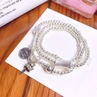 100 real 925 sterling silver beaded extra long links bracelet retro lucky cat lasting shiny glossy can around three turns chain