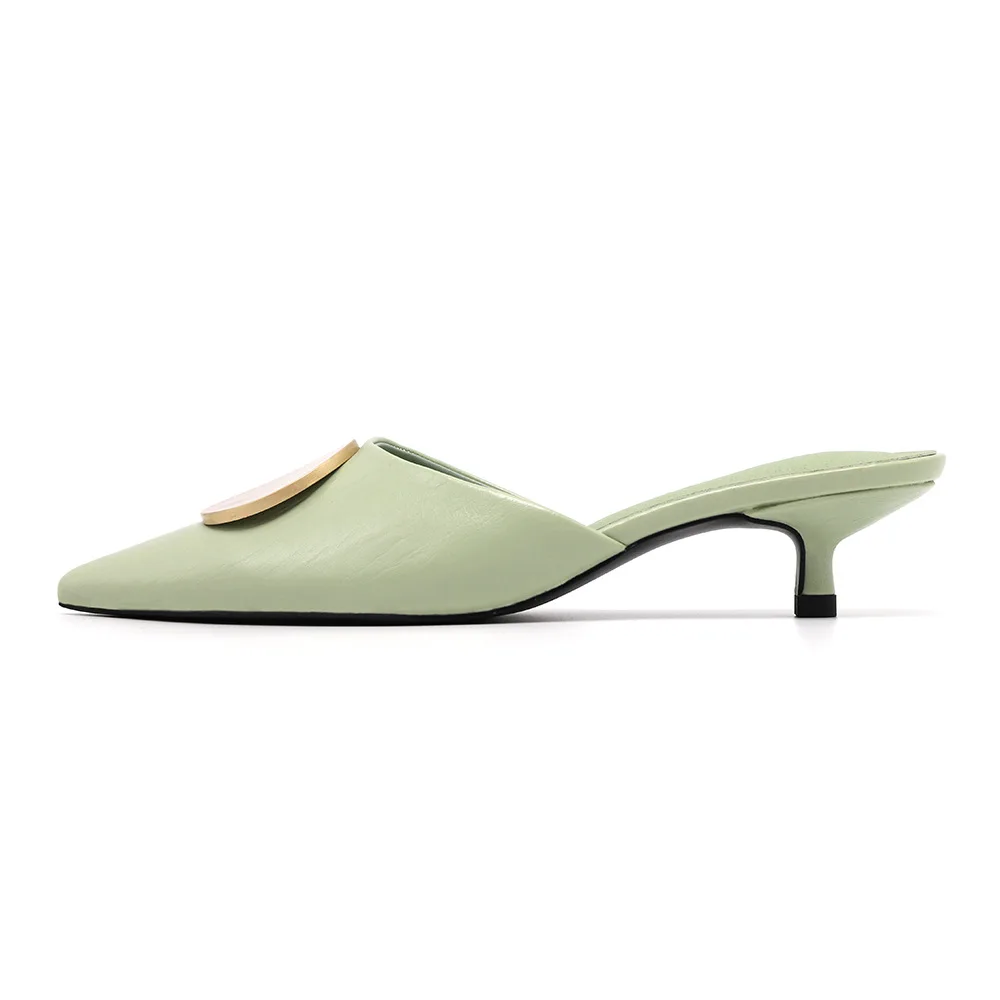 802-7 Green GENSHUO; коллекция года; сезон лето; модные женские шлепанцы с острым носком; Цвет белый; женские шлепанцы на низком каблуке; Цвет Черный; пляжные шлепанцы; Matal Design - Цвет: 802-7 Green