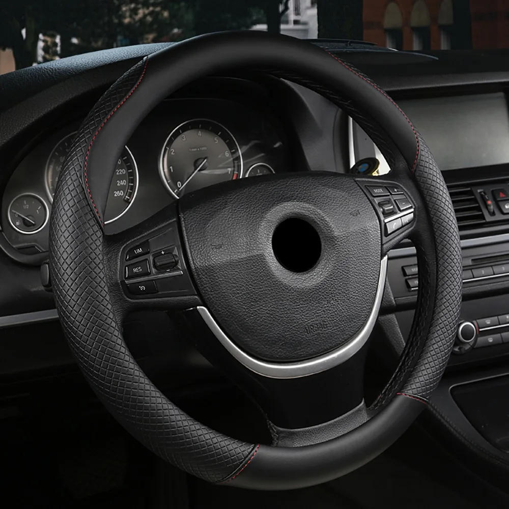 

Чехол на руль автомобиля, 15 дюймов, универсальный, из искусственной кожи, спортивный стиль, противоскользящий, красный