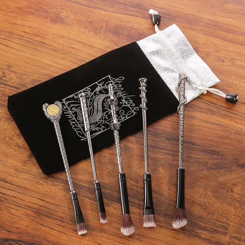 

2021 New Product Creative Modeling 5 Metal Handle Magic Wand Makeup Brush Set Non-Luminous Wand Hermione Dumbledore
