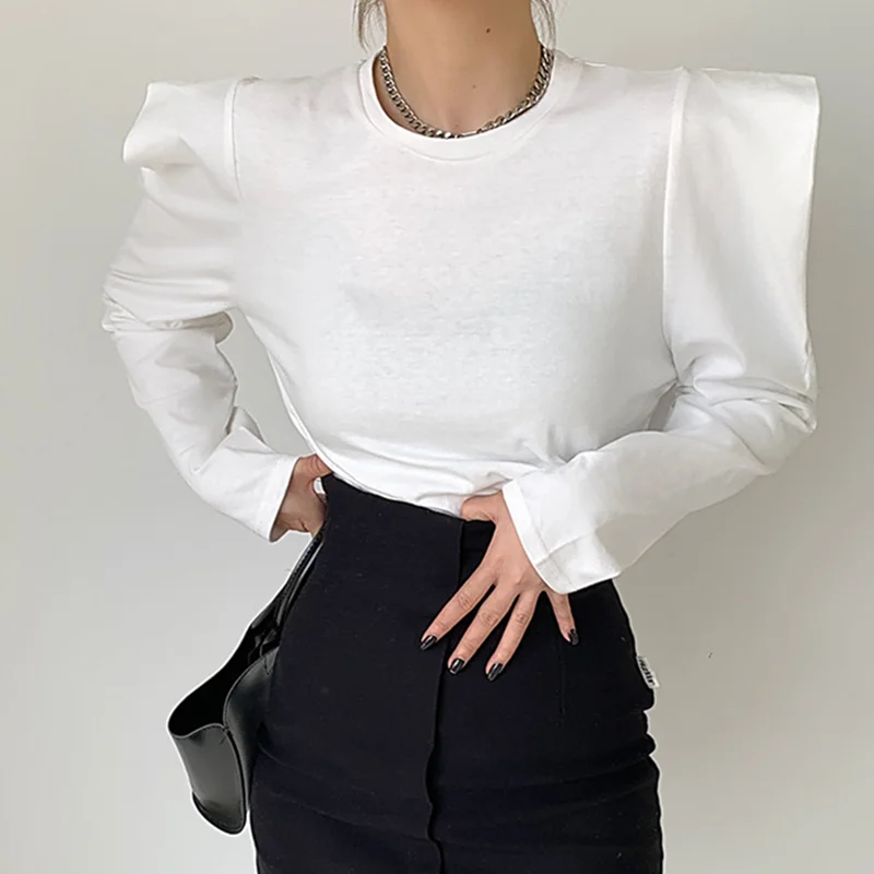 

Long-sleeved t-shirt women loose 2021 early autumn new style foreign design niche puff sleeve top bottoming shirt
