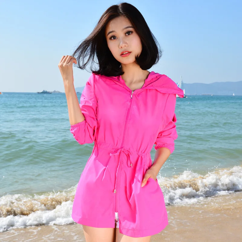 

Sun Summer Fashion Multicolor New UV Protection Clothing Female rash guards Hooded Jacket Thin Breathable Beach Cardigan Co