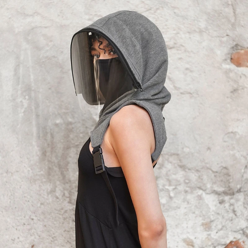 

Sports Breathable Clear Full Face Mask with Hooded Hat Protective Wear Adults Cap Face Shield Reusable Removable Outdoor